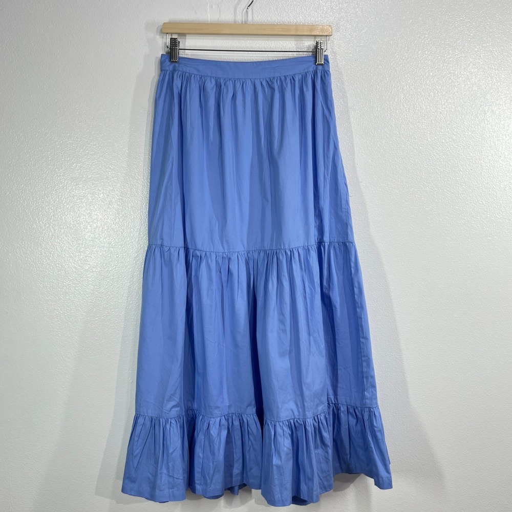 Japna Tiered Maxi Skirt Womens Medium Blue Cotton Elastic Waist Boho Cottagecore